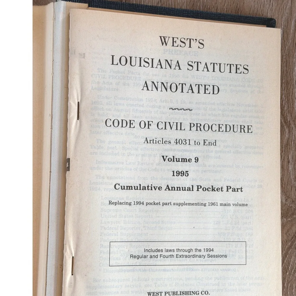 West's Louisiana Code of Civil Procedure Vol 9 Articles 4031-End Hardcover Book